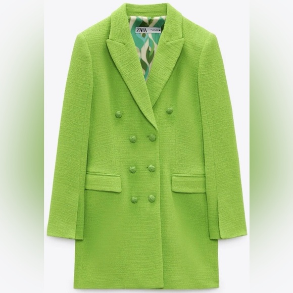 Zara Jackets & Blazers - 100% Authentic ZARA Neon Green Textured Blazer Dress